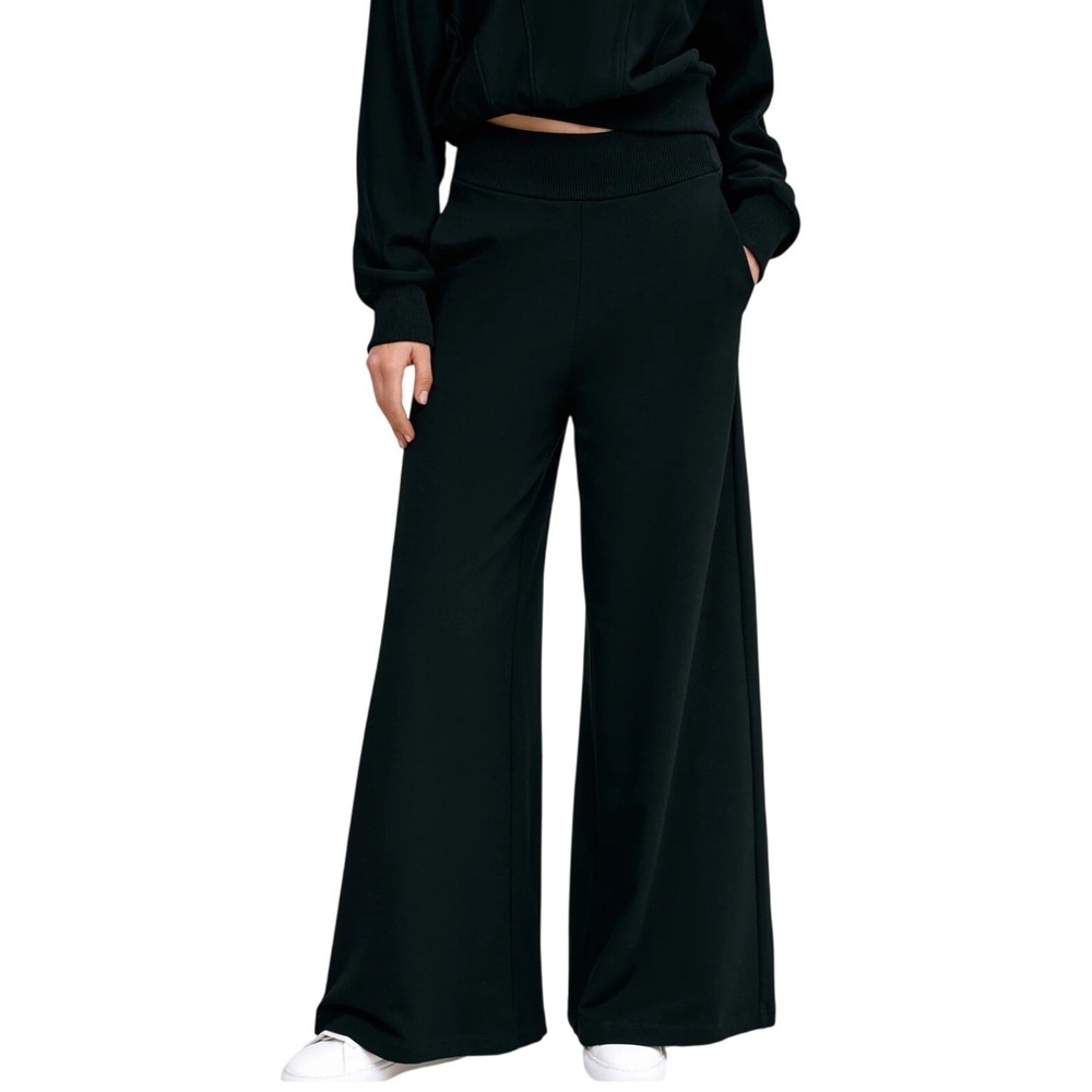 Marcella Easton Wide Leg French Terry High Rise Black Sweatpants Size M